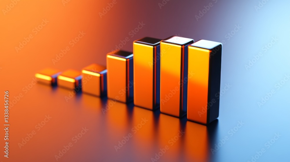 Poster a high-contrast d bar chart illustrating revenue growth, with sharp edges and a glossy finish, drawi