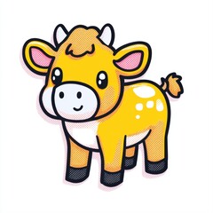 Obraz premium Cute cartoon cow character with cheerful expression, colorful design, playful illustration for children
