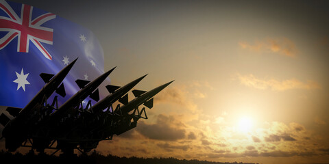 Flag of Australia and missiles - defense concept - 3D illustration