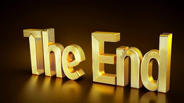 3d golden text the end with reflection