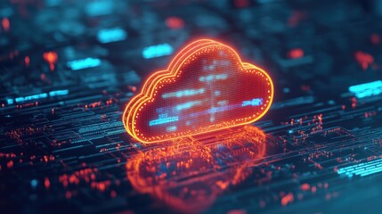 Glowing cloud floating above a computer keyboard