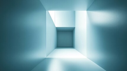 Abstract Minimalist Light Blue Cube Interior Design Architectural Visualization 3D Render