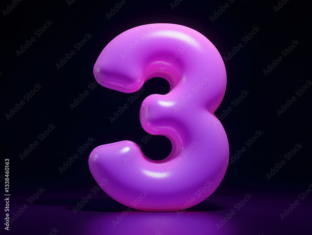 Poster 3d rendering number font 3, countdown concept with number 3