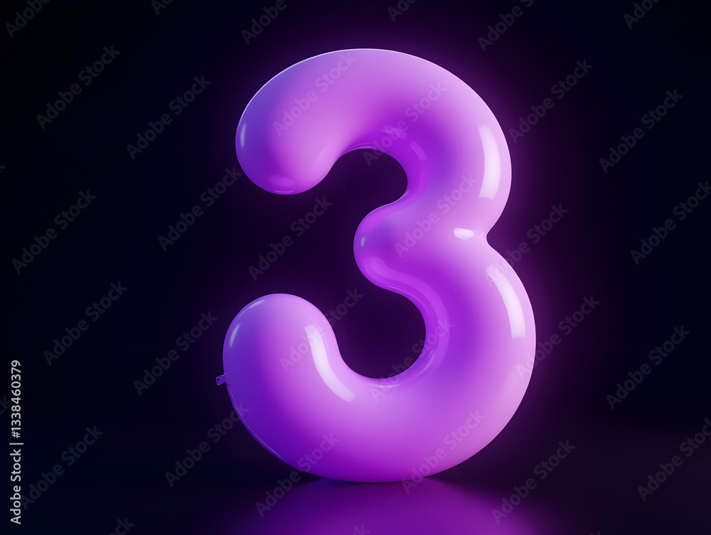 Poster 3d rendering number font 3, countdown concept with number 3