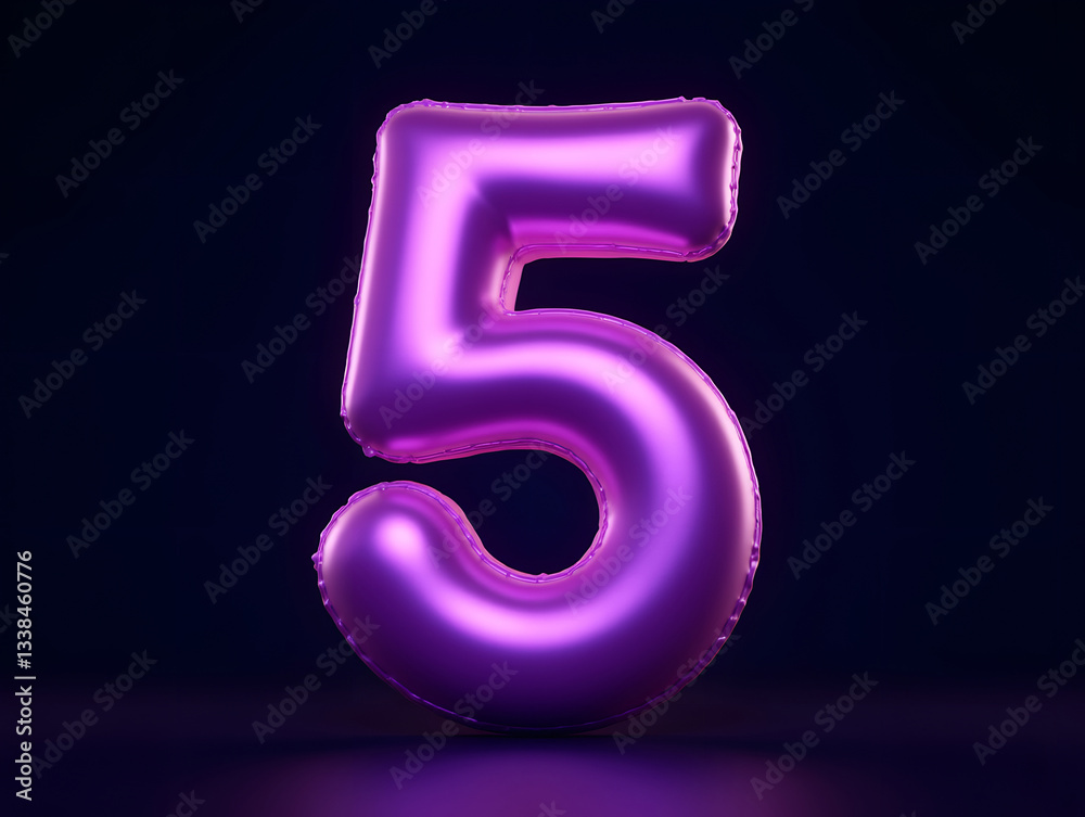 Poster 3d rendering number font 5, countdown concept of number 5