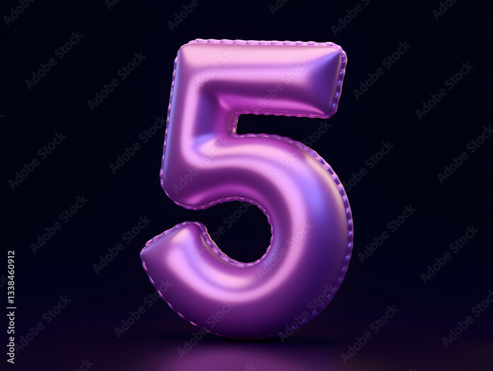 Poster 3d rendering number font 5, countdown concept of number 5