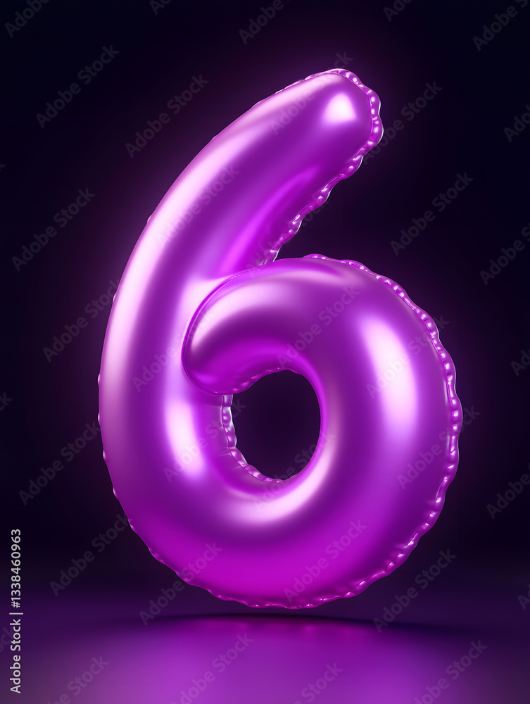Poster 3d rendering number font 6, countdown concept of number 6