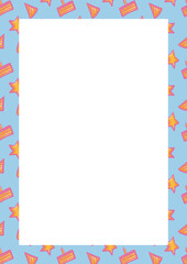 Decorative birthday-themed background with stars and cake illustrations