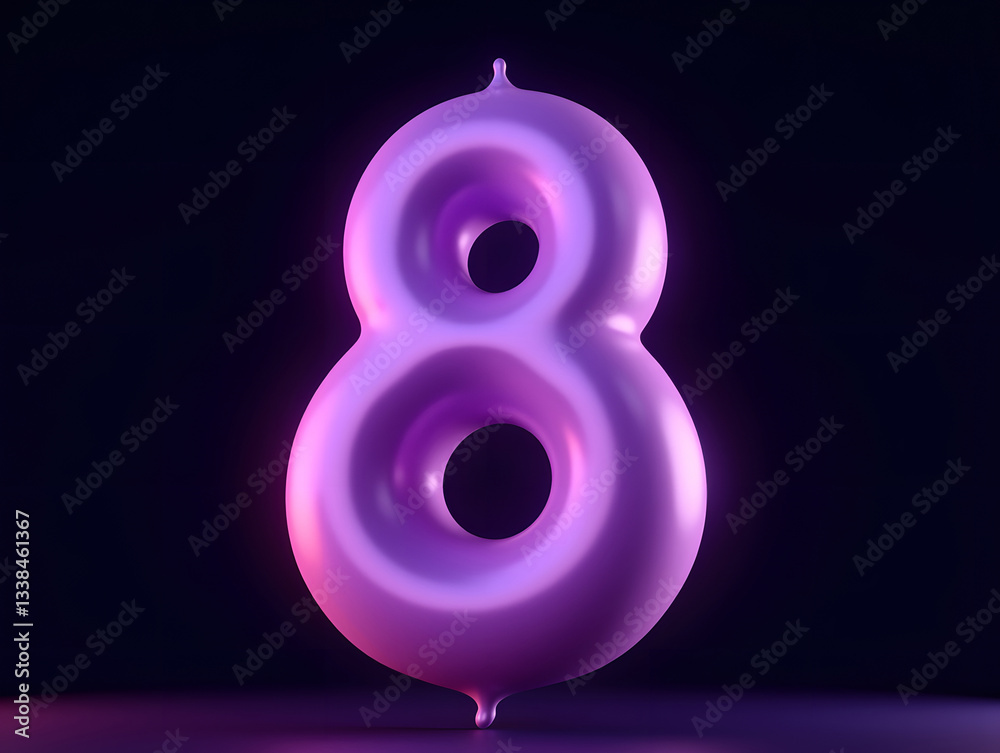 Poster 3d rendering number font 8, countdown concept of number 8
