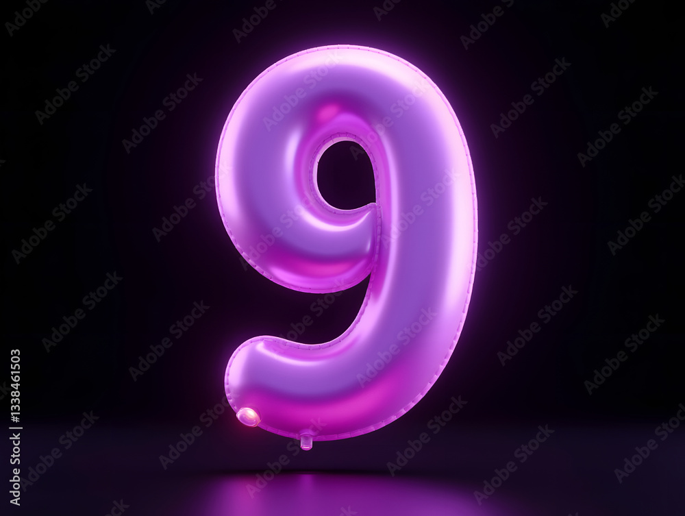 Poster 3d rendering number font 9, countdown concept of number 9