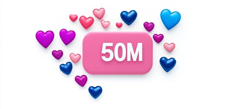 3D Render Of 50 Million Followers Celebration, Social Media Achievement, Isolated On White