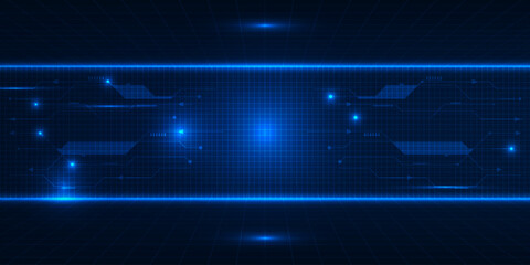 Vector illustrations of futuristic screen display for horizontal layout showcase with digital element grid line circuit decor.Future digital innonvation and technolog concepts.	