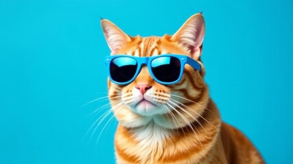 Obraz premium ginger cat in glasses on a blue background