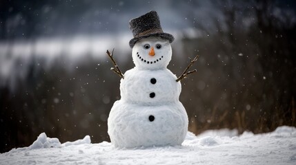 Obraz premium Cheerful Snowman in Winter Wonderland Snowy Landscape Holiday Scene
