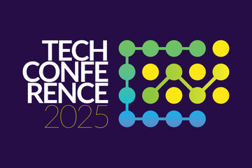 Colorful Tech Conference Logo Template. Connecting Dotted Shape