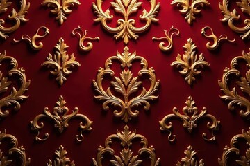 Burgundy opulent textile, seamless gilded acanthus pattern, Baroque style , acanthus, background