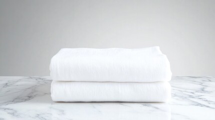 Soft, neatly folded white towels on marble surface create serene