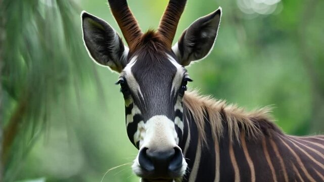 Unique encounter with a zebra in a lush jungle setting during a sunny afternoon