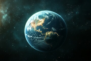 Obraz premium View of Earth from Space Showcasing Continents and City Lights at Night