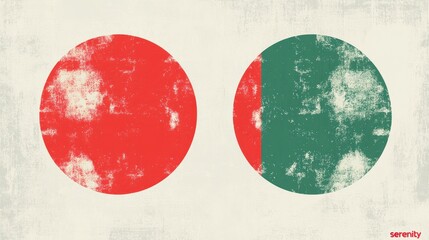 Abstract Red and Green Circles with Vintage Texture: A Study in Serenity and Minimalism
