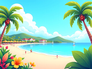 Obraz premium travel attractions beach house architecture seaside town nature landscape illustration