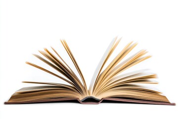 Fototapeta premium A book lying open on a clean white surface, ready for reading or study