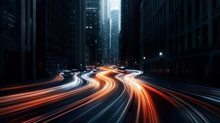 Naklejka premium Futuristic Cityscape Night Traffic Light Trails Urban Scene