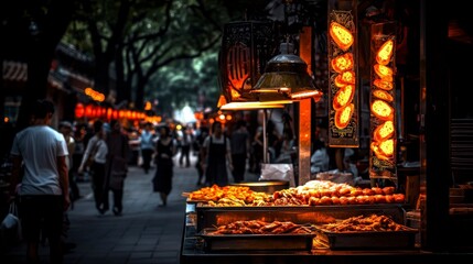 Obraz premium Beijing Street Food Market Nightlife Asian Cuisine Travel Photography