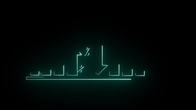 neon glowing  infographic Graph going Up and Down sign with % Flat design aanimation concept of sales bar chartsymbol icon with arrow moving down.