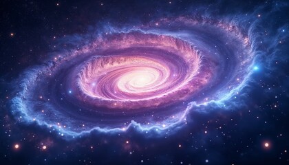 Obraz premium Breathtaking spinning galaxy with swirling arms of blue, purple, and pink hues in deep space