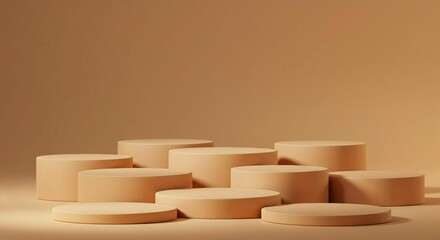 Minimalist display of cylindrical podiums in soft lighting, perfect for product showcase