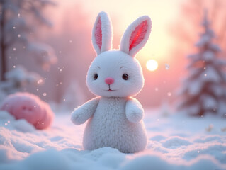 Obraz premium Cute little rabbit illustration in winter