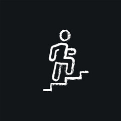 Man climbs the stairs. Career growth chalk icon. Vector isolated black illustration.