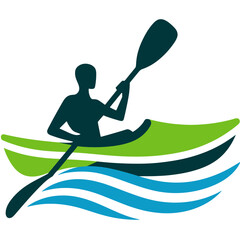 Kayaking - silhouette of a man in a kayak, colored vector, transparent background 