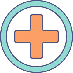 Fototapeta premium A vibrant, minimalist icon featuring a plus sign encircled by a teal ring. Perfect for healthcare, apps, websites, or any project needing a clean, modern medical symbol.