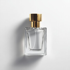 Elegant glass perfume bottle with golden cap, showcasing luxury and sophistication