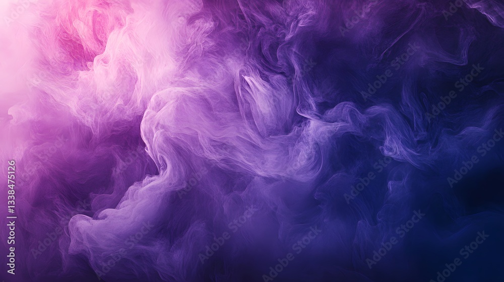 Poster purple and pink smoke creating abstract shapes and figures