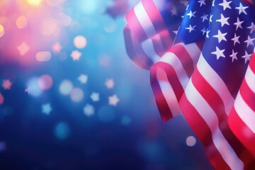 Close up shot of the American flag on a blue background, ideal for patriotic or national pride themes