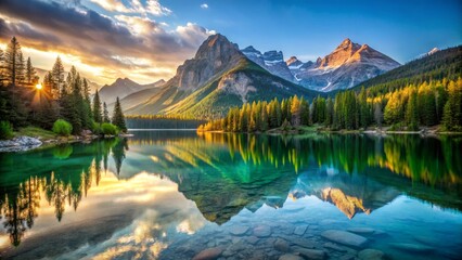 Serene Mountain Lake Reflection at Sunrise