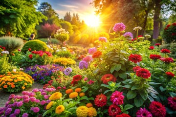 Obraz premium Vibrant Flower Garden at Sunset