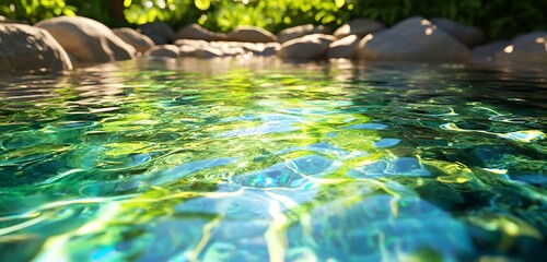 Flowing spring water with vibrant lime and aquamarine reflections