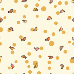 Seamless pattern with funny colorful birds. Color flat vector illustration with little cartoon bird. Cute characters. Template design for invitation, poster, card, flyer, textile, fabric for kids.