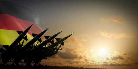 Flag of Germany and missiles - defense concept - 3D illustration
