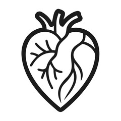 Realistic Heart Icon Black Silhouette | High-Quality Vector Isolated on Transparent Background