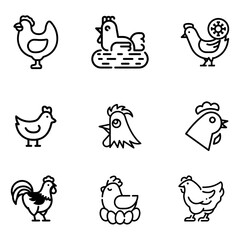 Hen vector art icon set. on white background use for web and app, logo design.