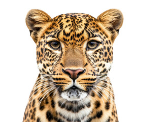 Fototapeta premium Leopard displaying striking facial features against a white background