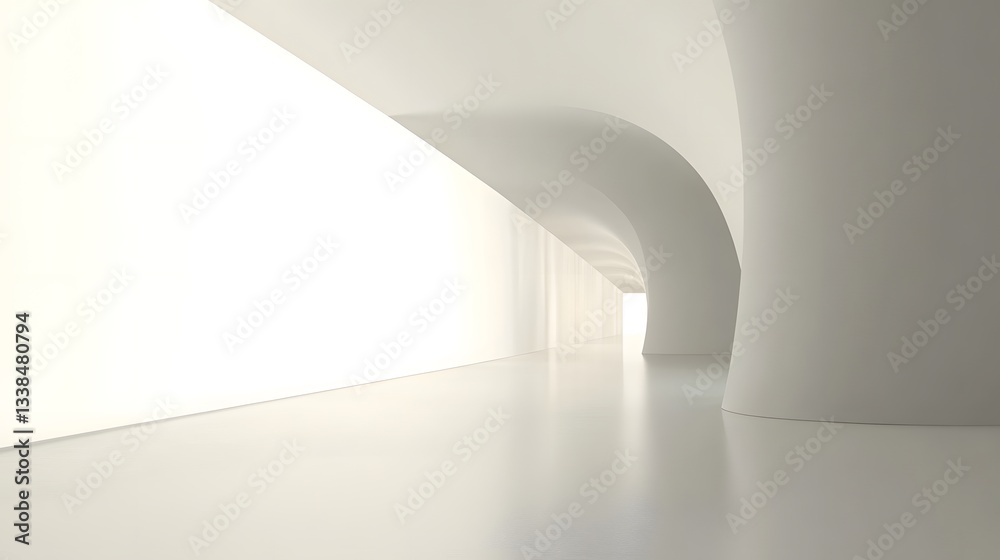 Poster White futuristic tunnel architecture creating perspective lines vanishing in bright light