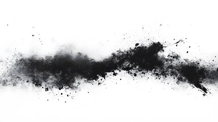 Black powder exploding creating a dark cloud on white background