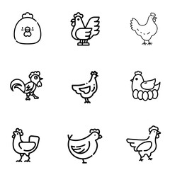 Hen vector art icon set. on white background use for web and app, logo design.