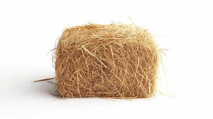 A square hay bale made of dried grass isolated on a white background.